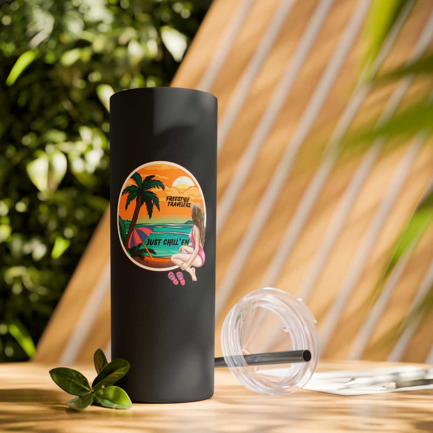 Freestyle Travelerz - Just Chill'en - Skinny Tumbler with Straw, 20oz