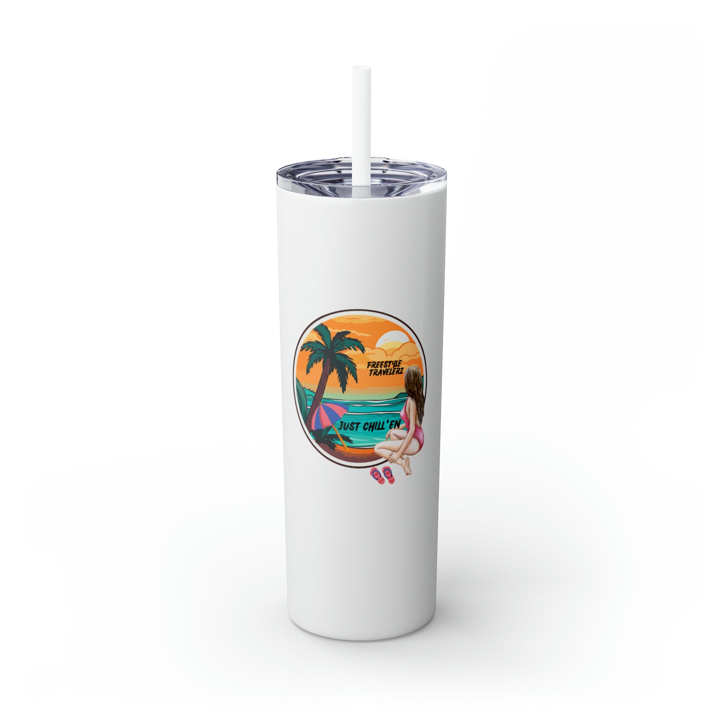 Freestyle Travelerz - Just Chill'en - Skinny Tumbler with Straw, 20oz