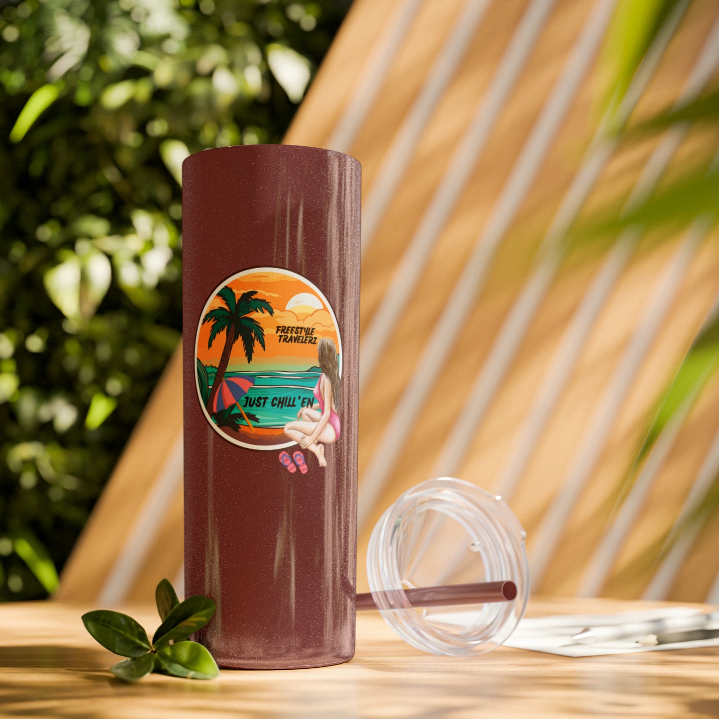 Freestyle Travelerz - Just Chill'en - Skinny Tumbler with Straw, 20oz