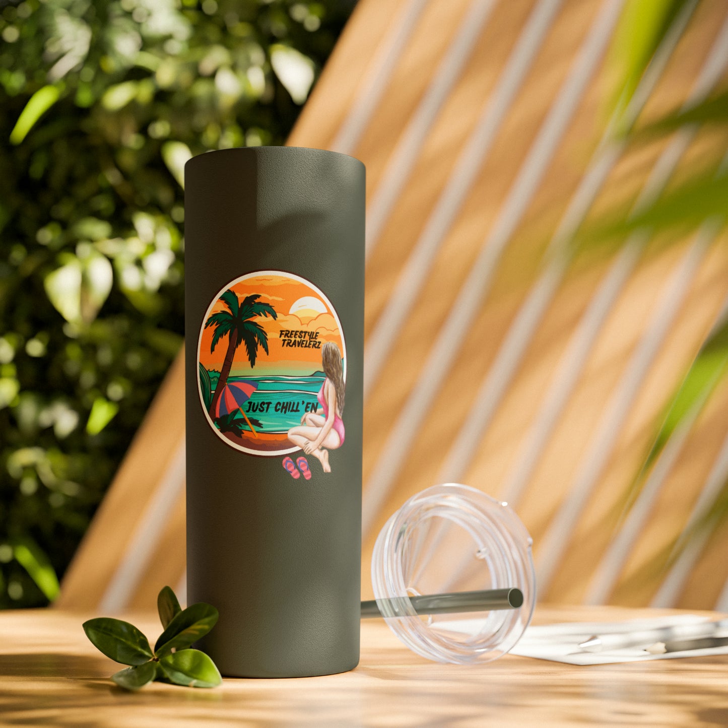 Freestyle Travelerz - Just Chill'en - Skinny Tumbler with Straw, 20oz