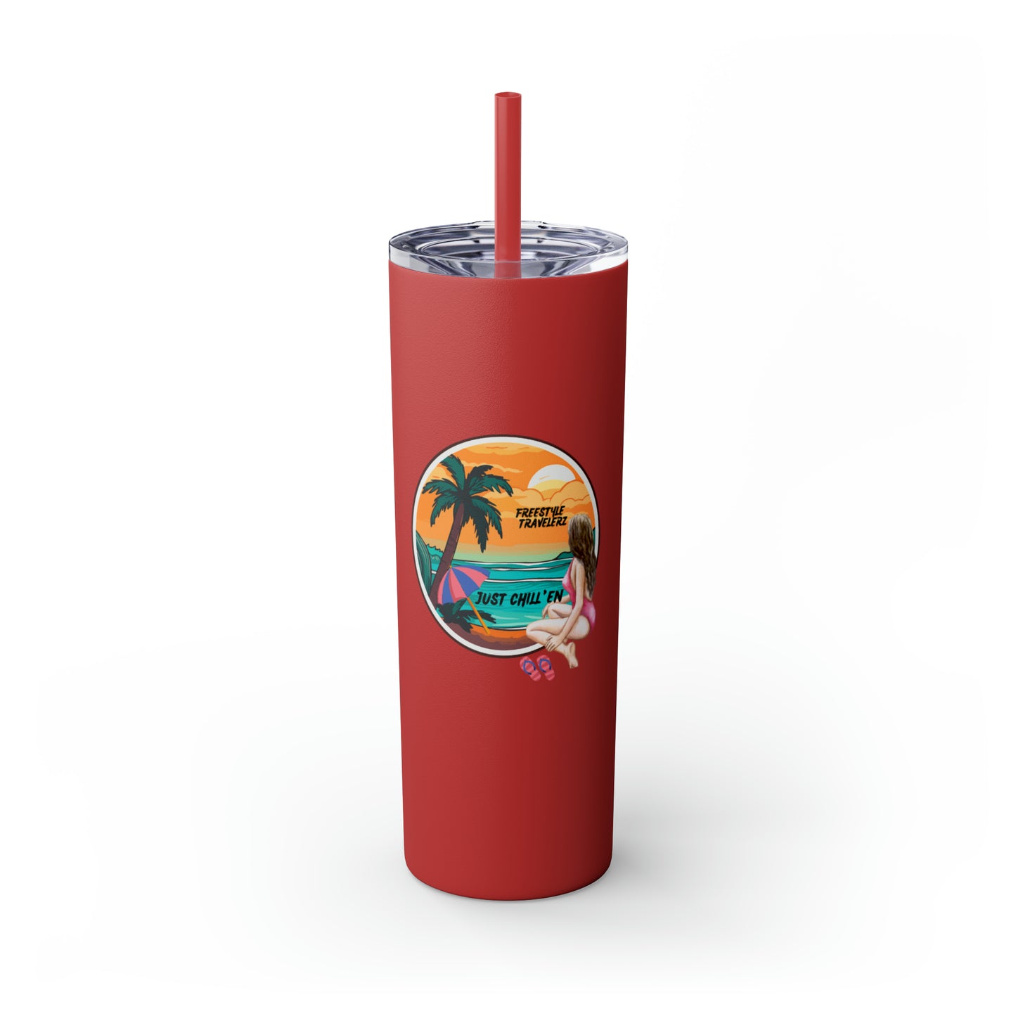 Freestyle Travelerz - Just Chill'en - Skinny Tumbler with Straw, 20oz