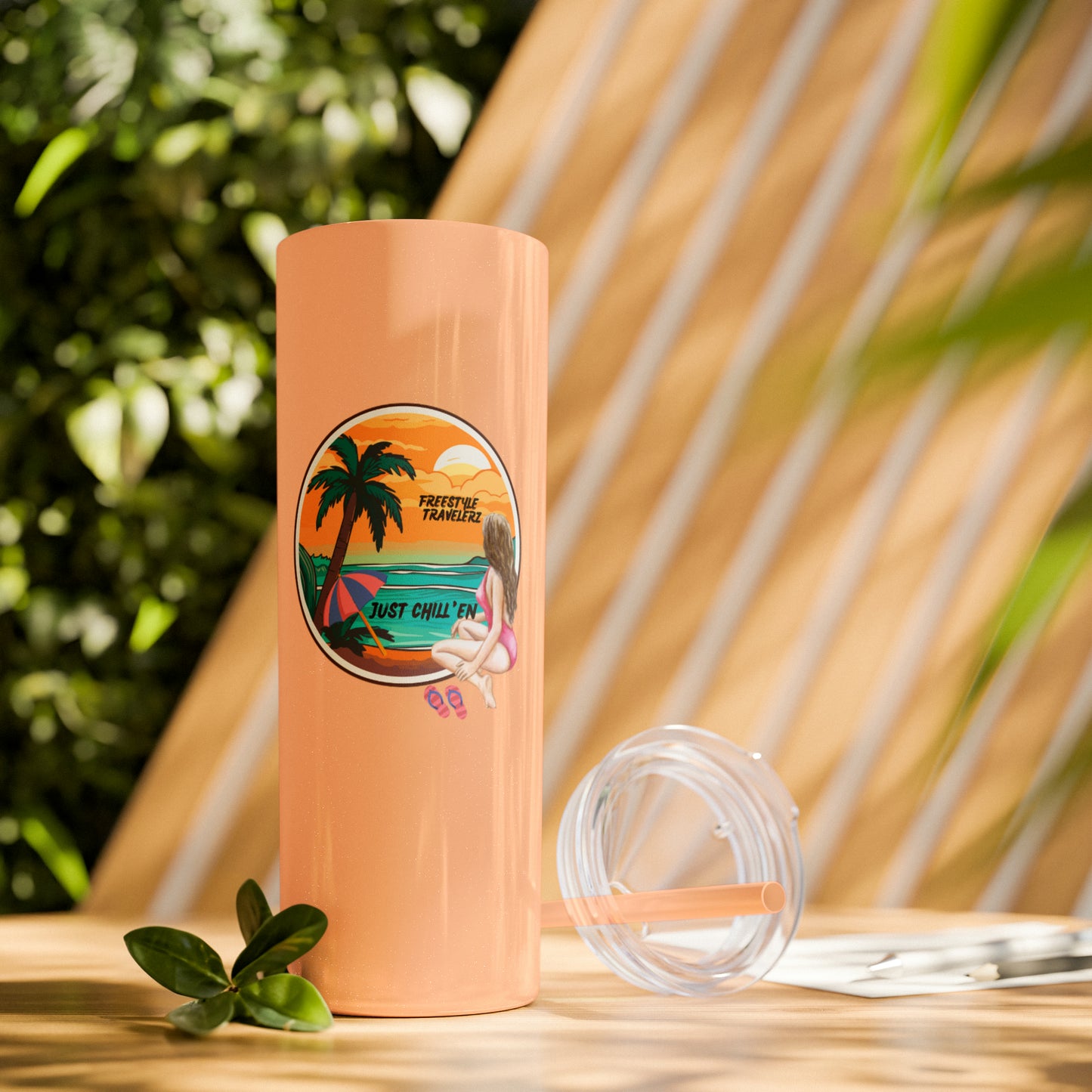 Freestyle Travelerz - Just Chill'en - Skinny Tumbler with Straw, 20oz