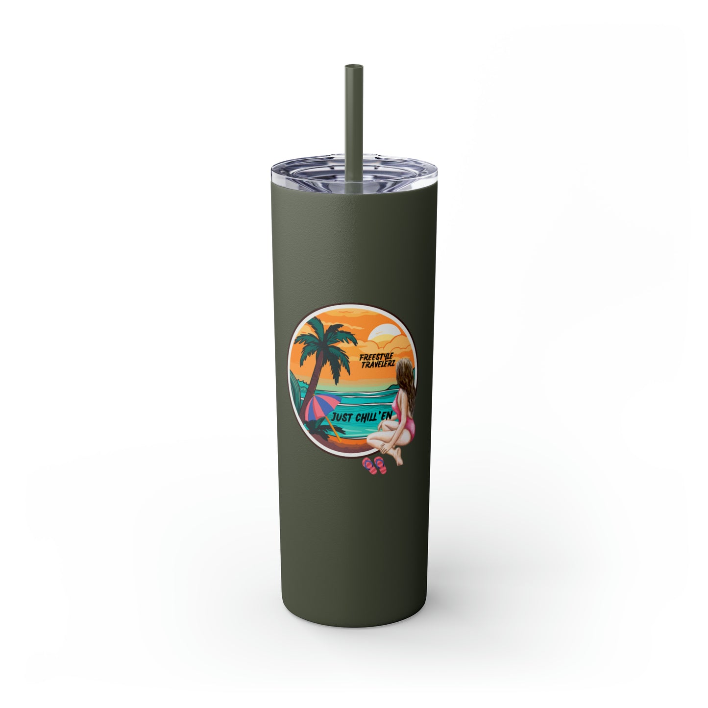 Freestyle Travelerz - Just Chill'en - Skinny Tumbler with Straw, 20oz