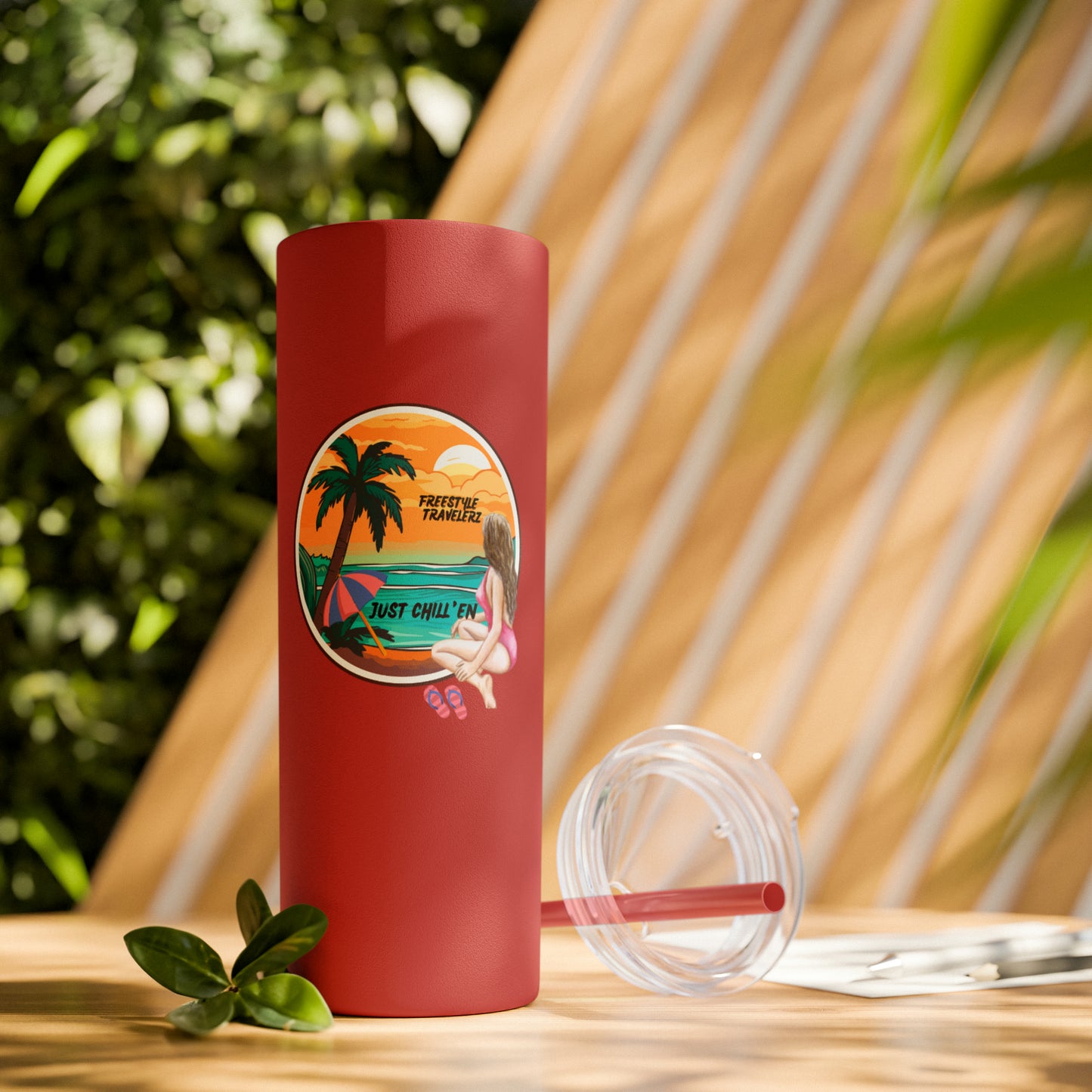 Freestyle Travelerz - Just Chill'en - Skinny Tumbler with Straw, 20oz
