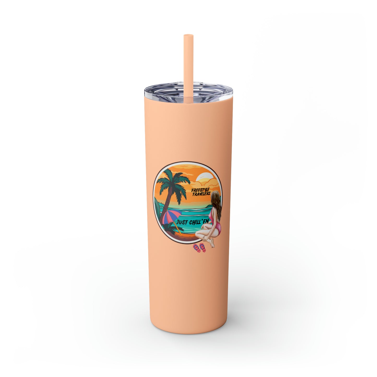 Freestyle Travelerz - Just Chill'en - Skinny Tumbler with Straw, 20oz