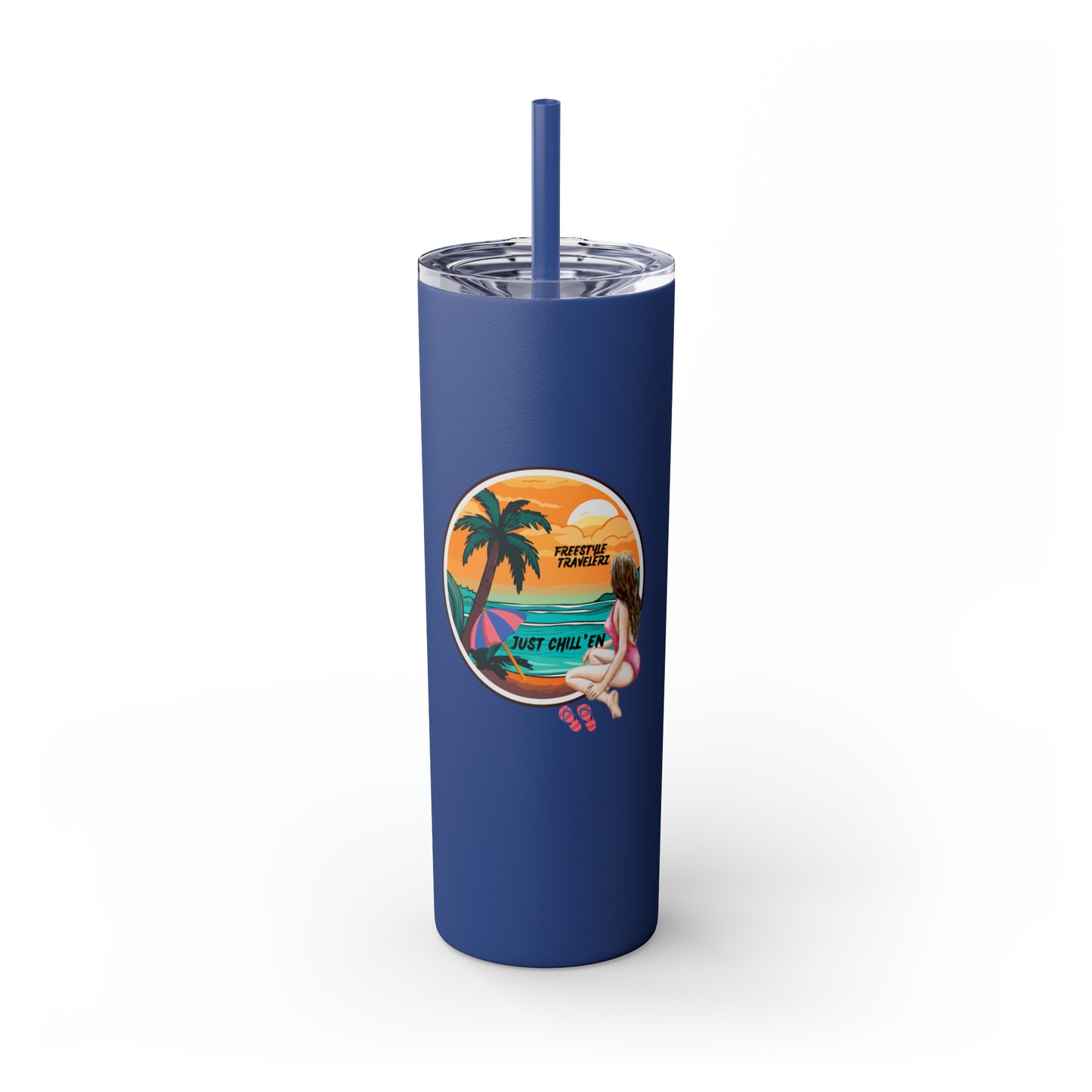 Freestyle Travelerz - Just Chill'en - Skinny Tumbler with Straw, 20oz