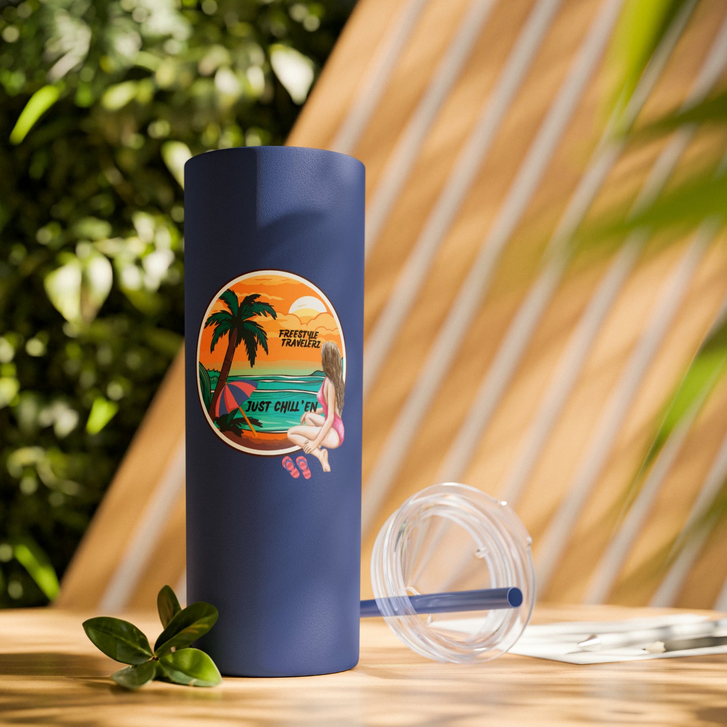 Freestyle Travelerz - Just Chill'en - Skinny Tumbler with Straw, 20oz