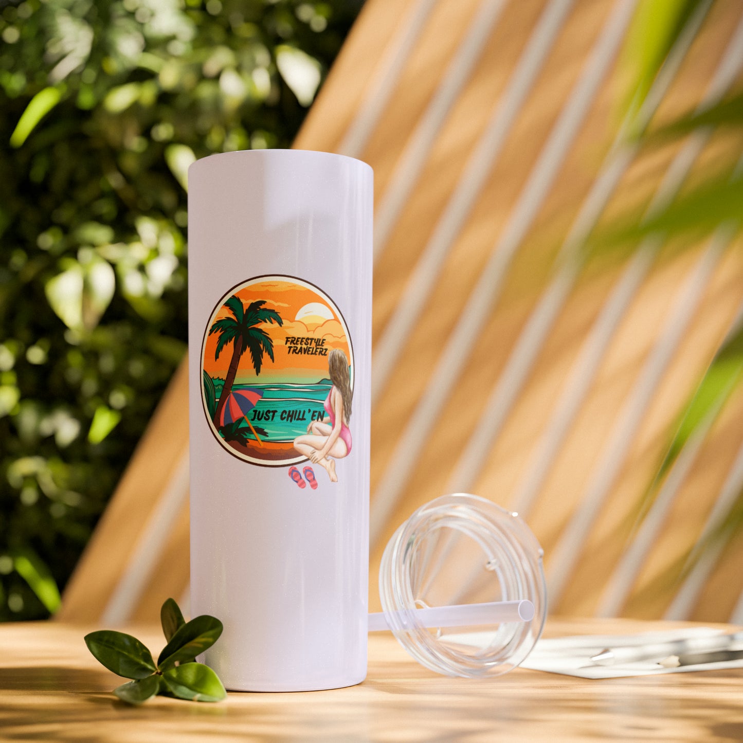 Freestyle Travelerz - Just Chill'en - Skinny Tumbler with Straw, 20oz