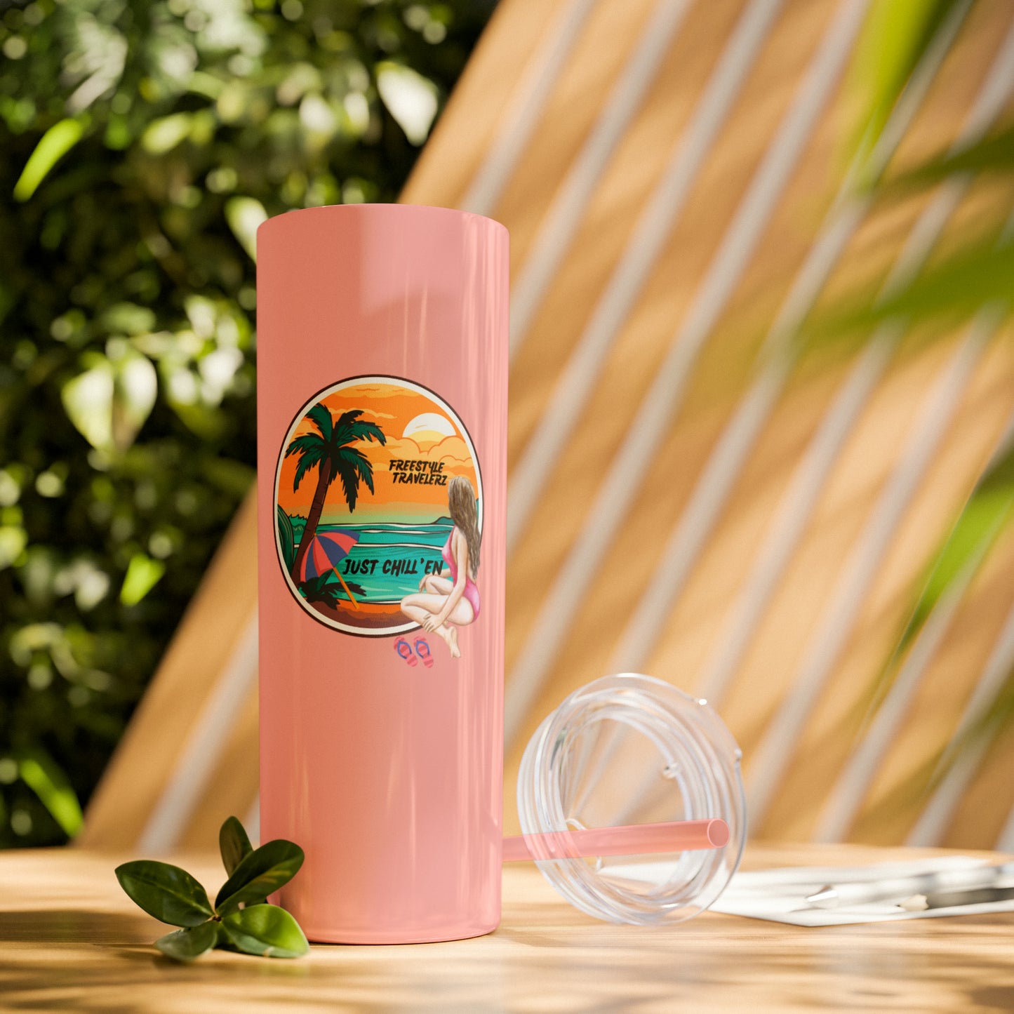 Freestyle Travelerz - Just Chill'en - Skinny Tumbler with Straw, 20oz
