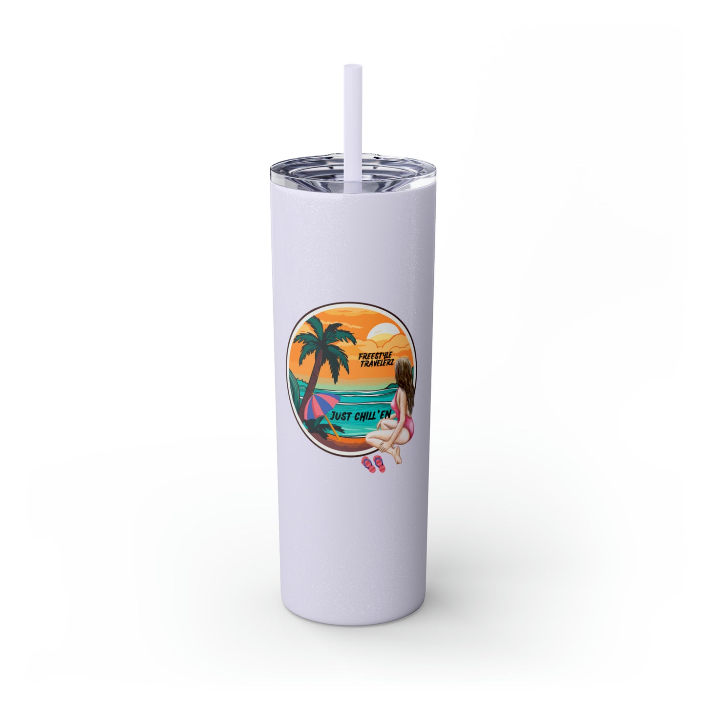 Freestyle Travelerz - Just Chill'en - Skinny Tumbler with Straw, 20oz