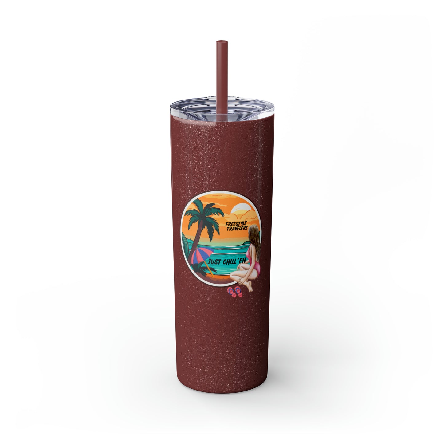 Freestyle Travelerz - Just Chill'en - Skinny Tumbler with Straw, 20oz