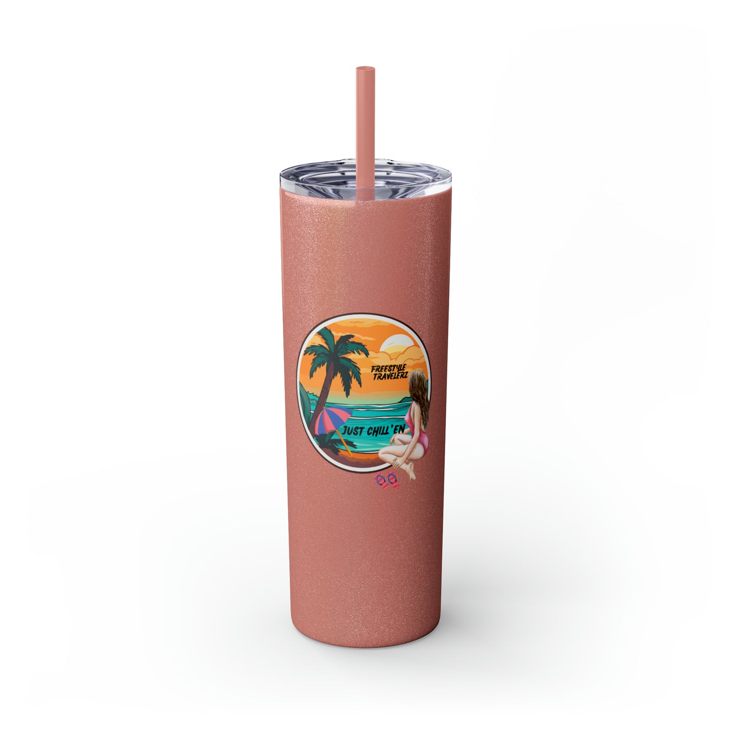 Freestyle Travelerz - Just Chill'en - Skinny Tumbler with Straw, 20oz
