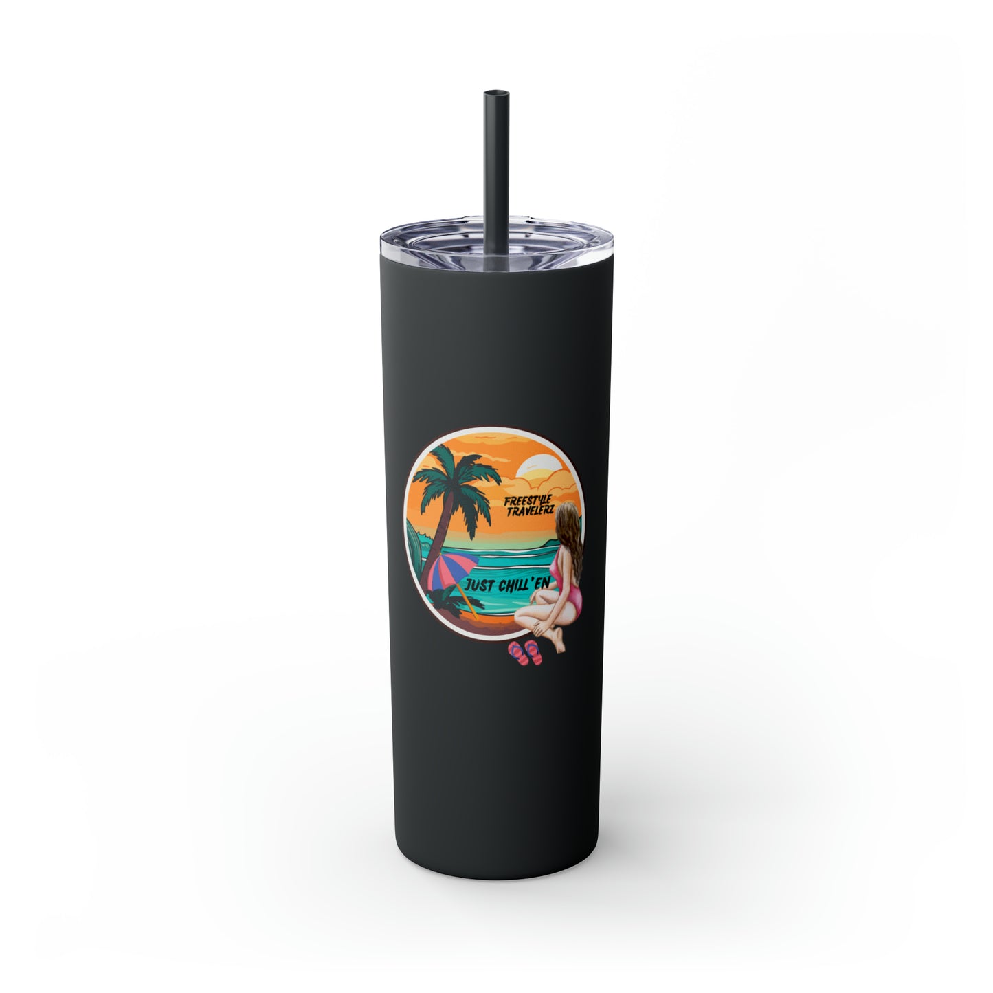 Freestyle Travelerz - Just Chill'en - Skinny Tumbler with Straw, 20oz