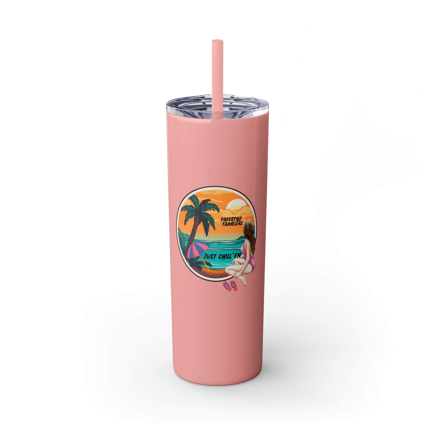 Freestyle Travelerz - Just Chill'en - Skinny Tumbler with Straw, 20oz