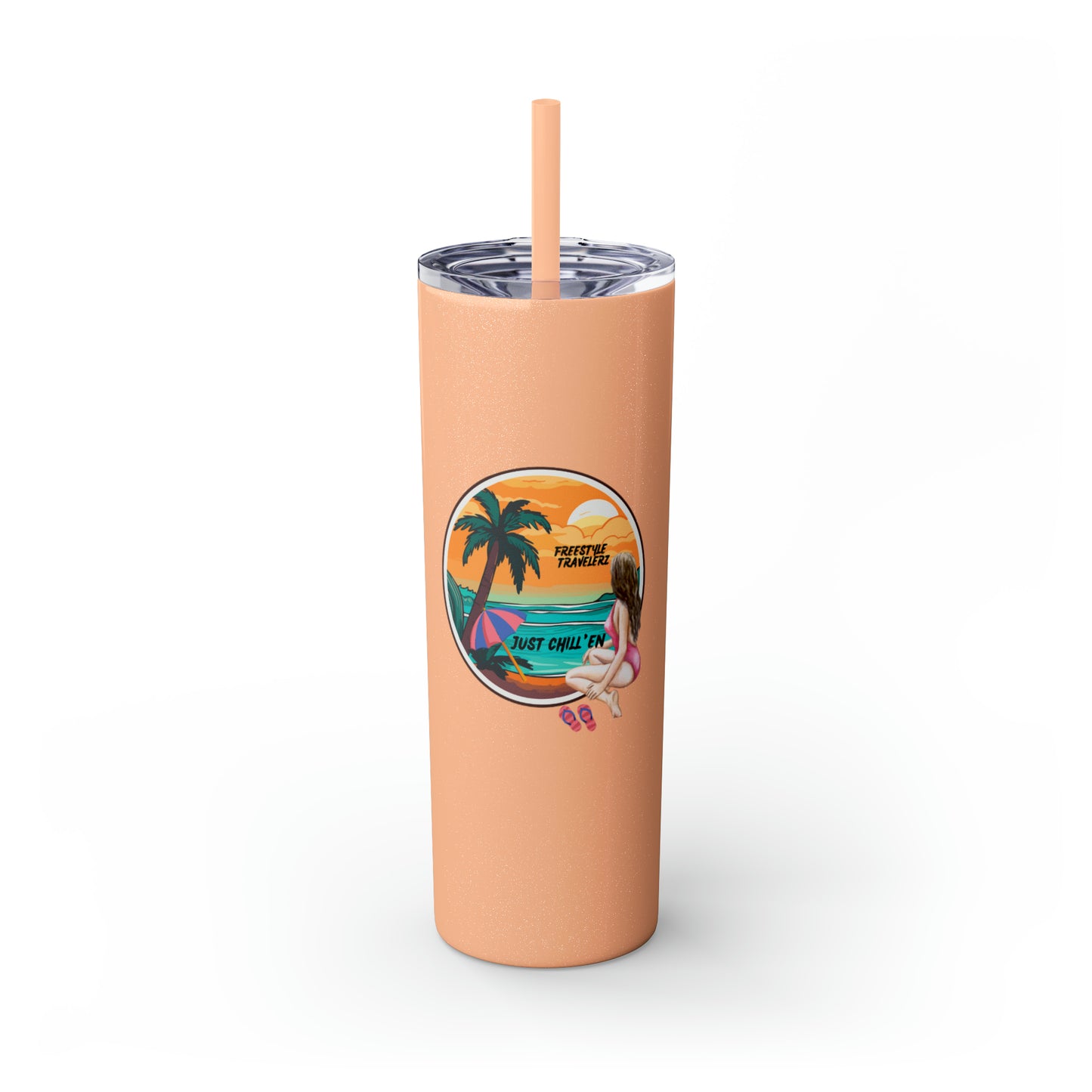 Freestyle Travelerz - Just Chill'en - Skinny Tumbler with Straw, 20oz