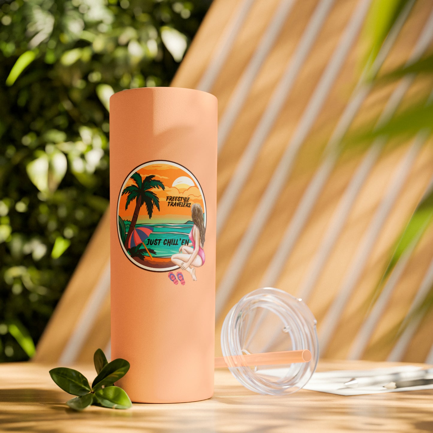 Freestyle Travelerz - Just Chill'en - Skinny Tumbler with Straw, 20oz