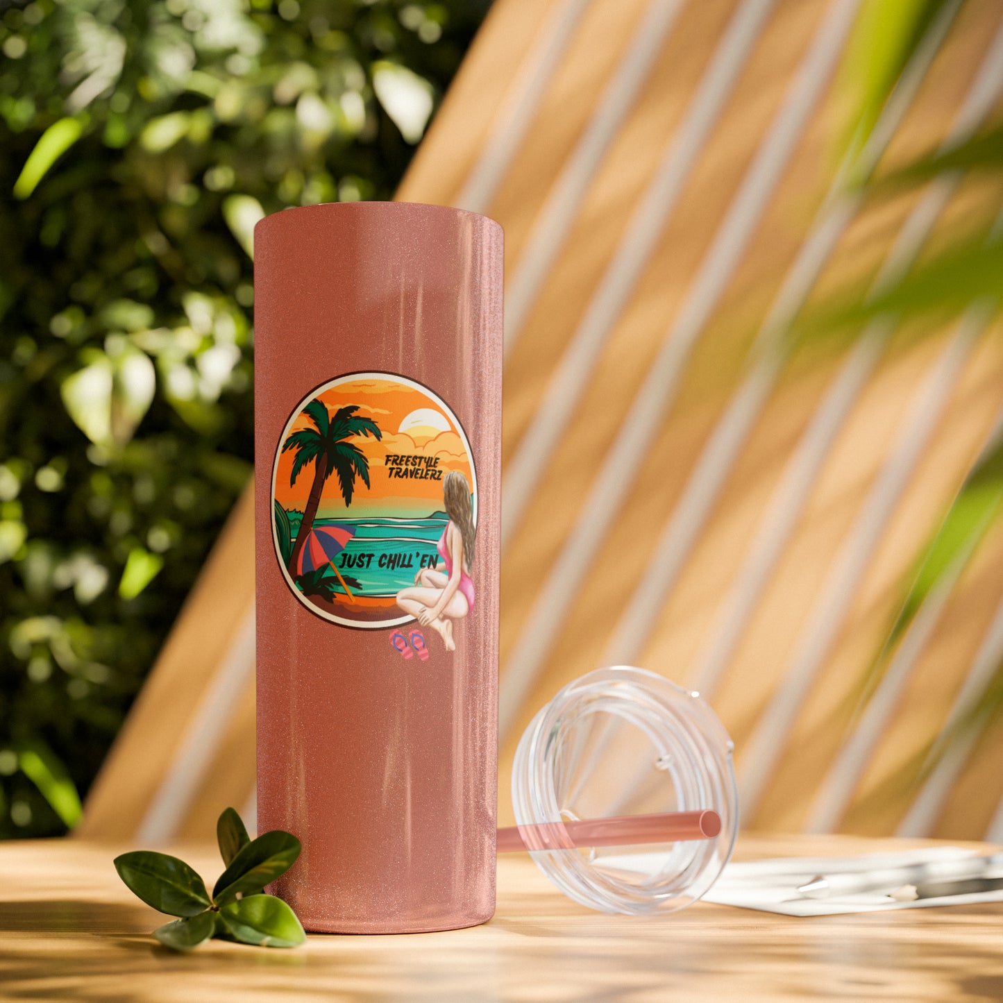 Freestyle Travelerz - Just Chill'en - Skinny Tumbler with Straw, 20oz