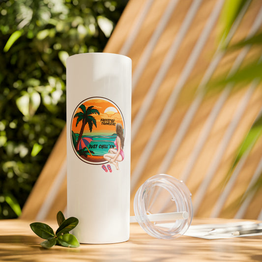 Freestyle Travelerz - Just Chill'en - Skinny Tumbler with Straw, 20oz